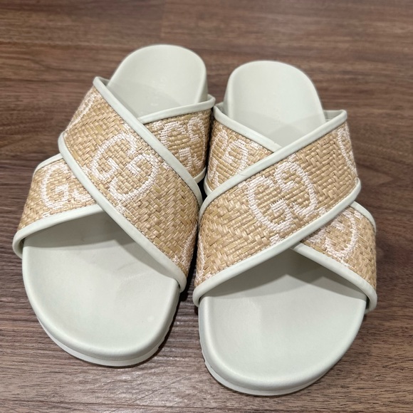 Gucci Crossover-Strap Faux-Raffia And Leather Sandals 36 - Picture 3 of 9